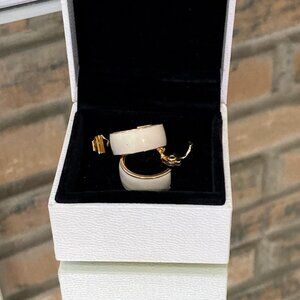 Vintage Monet Cream Gold Tone Hoop Earrings Signed